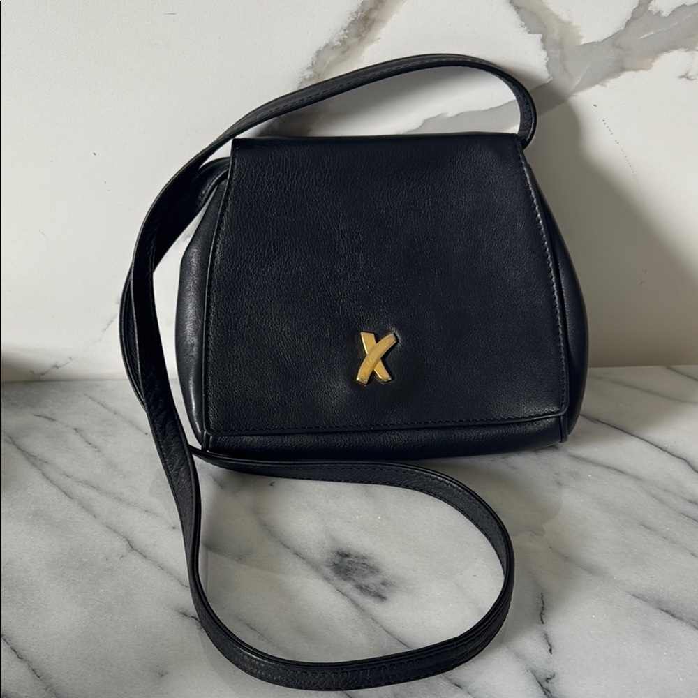 Paloma Picasso Elegant Black and Gold Crossbody Bag with Detachable Strap 7.5”x6